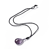 Natural Amethyst Teardrop Pendant Necklace with Nylon Cord for Women NJEW-P274-04-2