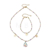 Natural Shell Bead & 304 Stainless Steel Dragonfly & 
Alloy Enamel Teardrop with Butterfly Pattern Pendant Necklace & Charm Bracelets Sets SJEW-JS01376-2