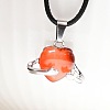 Natural Carnelian Heart with Metal Hands Pendant Necklaces FX8013-8-1