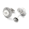 Cubic Zirconia Flower with Natural Pearl Stud Earrings EJEW-F318-16P-2