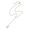 Adjustable Natural Keshi Pearl Rectangle Pendant 304 Stainless Steel Cable Chain Lariat Y Necklaces NJEW-JN05950-4