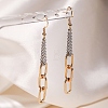 Two Tone 304 Stainless Steel Oval Link Chain Tassel Dangle Earrings WGAE672-02-2