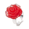 Glitter Powder Rose Resin Finger Rings RJEW-JR00731-02-4