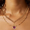 2Pcs Sword & Heart Zinc Alloy Light Siam Rhinestone Pendant Double Layer Necklaces for Women FS-WG484C5-01-2