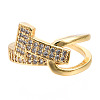 Cubic Zirconia Initial Letter T Open Cuff Ring RJEW-N037-041B-2