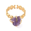 Nuggets Natural Amethyst Charms Four Prong Finger Rings for Women RJEW-Z051-02G-02-2