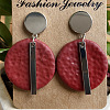 Flat Round with Rectangle Brass Polymer Clay Dangle Stud Earrings FS-WG657FE-03-1