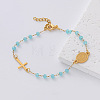 304 Stainless Steel Oval Religion Cross Link Resin Beaded Anklets for Women AH5734-3-1