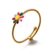 Daisy 304 Stainless Steel Enamel Open Cuff Rings for Women RJEW-M061-01G-06-2