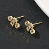 Rectangle with Flat Round Brass Micro Pave Clear Cubic Zirconia Stud Earrings X-EJEW-G452-12G-2