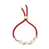 2Pcs 2 Color Synthetic Moonstone & Brass Heart Beaded Slider Bracelet BJEW-JB08852-4