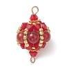 Natural Carnelian(Dyed & Heated) Round and Glass Seed Beaded Lantern Links Connector Charms PALLOY-MZ01176-03-1