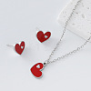 304 Stainless Steel Enamel Heart Pendant Necklace & Stud Earrings Set for Women AP1846-2-1