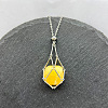 Natural Topaz Jade Nuggets Macrame Pouch Pendant 201 Stainless Steel Chain Necklaces FS-WG7A779-06-1