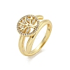 Rack Plated Brass Micro Pave Clear Cubic Zirconia Round with Tree of Life Finger Rings for Women RJEW-Z039-02G-1-1