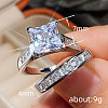 2Pcs 2 Styles Brass Micro Pave Clear Cubic Zirconia Finger Rings for Women WGF1148-02-4