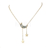 Natural Aquamarine Chip Beads Moon Pendant Brass Cable Chain Necklaces for Women NJEW-TA00257-04-4