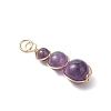 Natural Amethyst Round Beaded Pendants PALLOY-JF04700-02-3