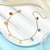 7 Chakra Gemstone Chip Charm 304 Stainless Steel Wavy Bar Link Chain Anklets for Women AJEW-AN00884-1