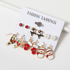6 Pairs Christmas Zinc Alloy Enamel & Rhinestone & Plastic Pearl Dangle Earring & Stud Earring Sets FS-WGCB662-05-1