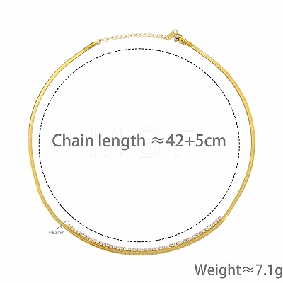 304 Stainless Steel Pave Square Clear Cubic Zirconia Flat Snake Chain Necklaces for Women WG60D5C-01-1
