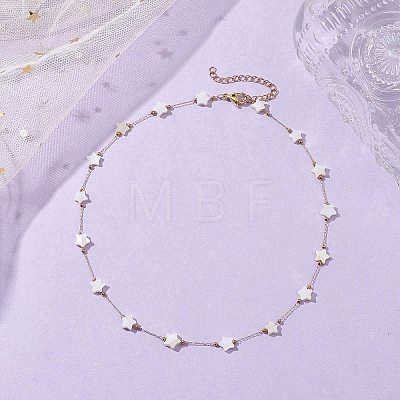 316 Stainless Steel Paperclip Chain & Star Natural White Shell Link Necklaces NJEW-JN05034-1