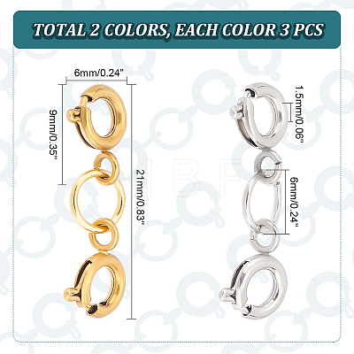 6Pcs 2 Colors 304 Stainless Steel Spring Ring Clasps FIND-AB00013-1