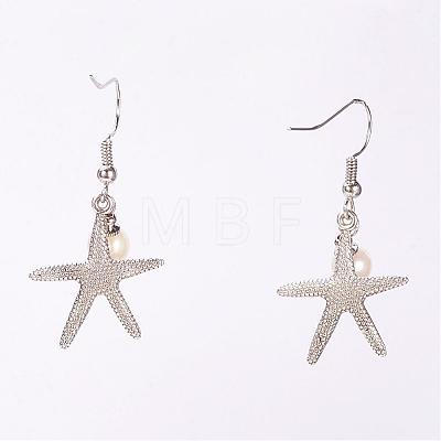 Dangle Retro Alloy Starfish/Sea Stars Pendants Earrings for Women EJEW-PJE687-1