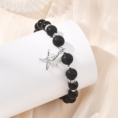 2Pcs Starfish 304 Stainless Steel Charm Bracelets BJEW-JB14088-1