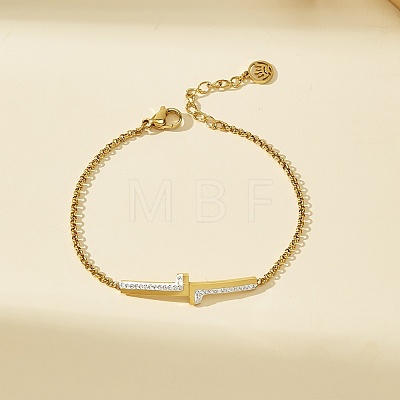 Korean Style 201 Stainless Steel Crystal Rhinestone Double Letter L Link Bracelets for Women NJ2607-1