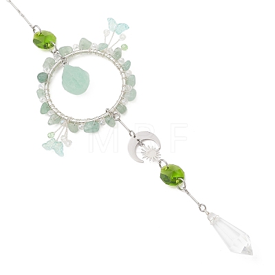 Natural Green Aventurine & Glass Suncatcher HJEW-TA00454-03-1