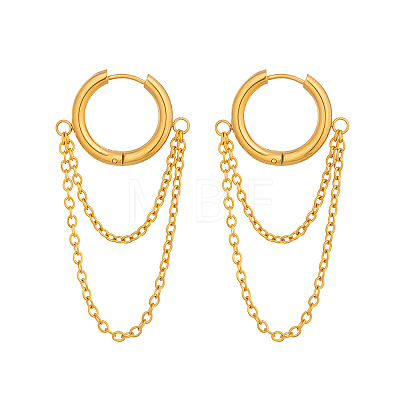 304 Stainless Steel Double Chain Tassel Hoop Earrings for Women MX0764-1