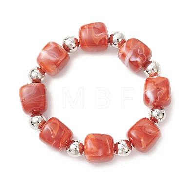 3Pcs Two Tone Acrylic & CCB Plastic Cuboid Beaded Stretch Bracelets for Women BJEW-JB13302-01-1