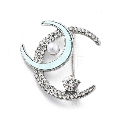 Alloy Crystal Rhinestone Double Moon Brooches JEWB-C037-03P-1