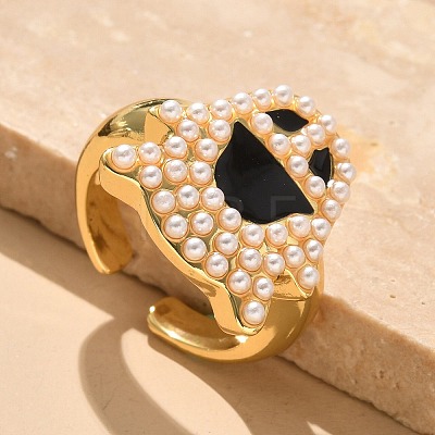 Ghost Brass Enamel Cuff Rings for Women RJEW-B117-02G-1