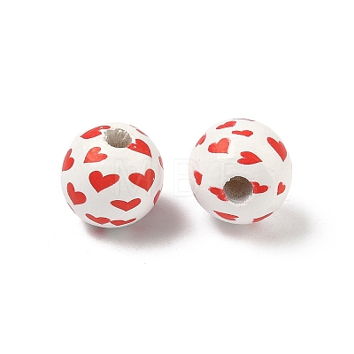 Valentine's Day Spray Painted & Printed Wood European Beads WOOD-L023-03J-1