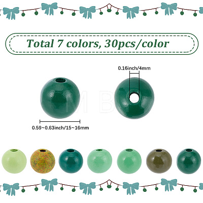 210Pcs 7 Colors Spray Painted Wood European Beads WOOD-SP0002-01-1