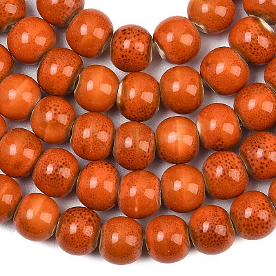 Handmade Fancy Antique Glazed Porcelain Ceramic Round Beads Strands PORC-L019-8mm-03-1