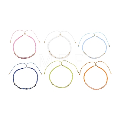 Adjustable Glass Seed & Natural Gemstone Beads Slider Bracelets for Women BJEW-JB13634-1