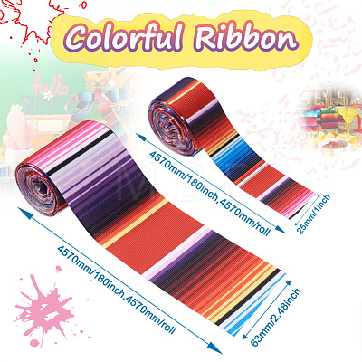 2 Rolls 2 Styles Stripe Pattern Printed Polyester Grosgrain Ribbon OCOR-TA0001-37D-1