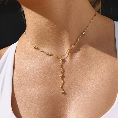 304 Stainless Steel Crystal Rhinestone Pendant Y Necklaces for Women NJEW-F375-01G-06-1