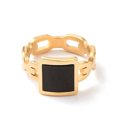 Black Acrylic Square Finger Ring RJEW-D120-08B-G-1