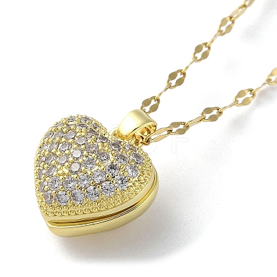 Brass with Rhinestone Heart Locket Necklaces with Plastic Pearl Inside NJEW-Z026-02G-1