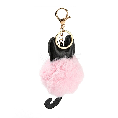 Cute Cat PU Leather & Imitate Rex Rabbit Fur Ball Keychain KEYC-C005-01A-1