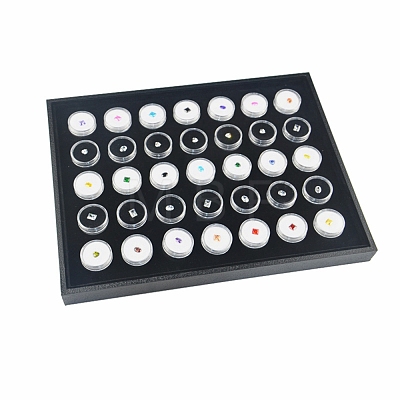 Wood Jewelry Display Case Box with 35 Mini Column Plastic Screw Top Foam Gem Jars CON-NH0001-04B-1