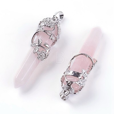 Natural Rose Quartz Big Pointed Pendants G-A172-16B-1