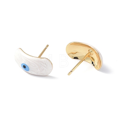 Enamel Curved Oval with Evil Eye Stud Earrings EJEW-G334-02G-01-1