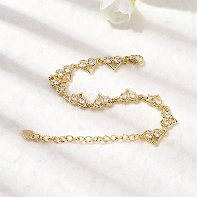 Heart Brass Micro Pave Cubic Zirconia Link Chain Bracelets BJEW-L715-01G-01-1