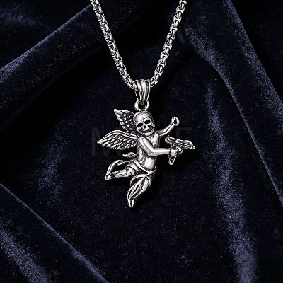 Halloween Alloy Skull Angel Pendant Necklaces WGD7B56-01-1