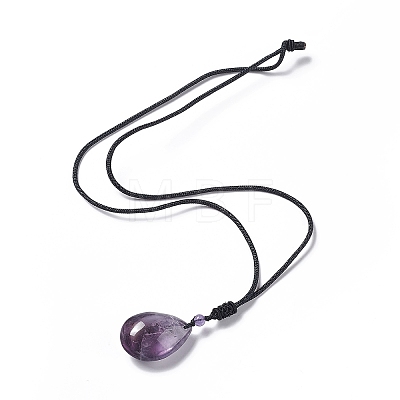 Natural Amethyst Teardrop Pendant Necklace with Nylon Cord for Women NJEW-P274-04-1